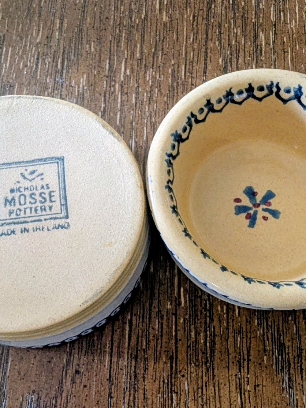 Nicholas Mosse Small Hand-Painted Pottery Butter Dishes - Cream with Blue Floral
